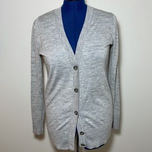 LOFT Long V-neck Cardigan Wool Blend Medium Light Gray